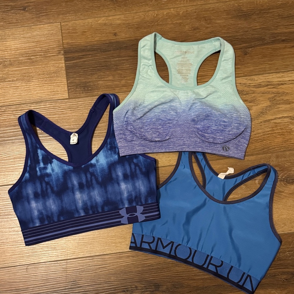 Lot of 3 Small Blue Sports Bras - Under Armour & Marika Sport